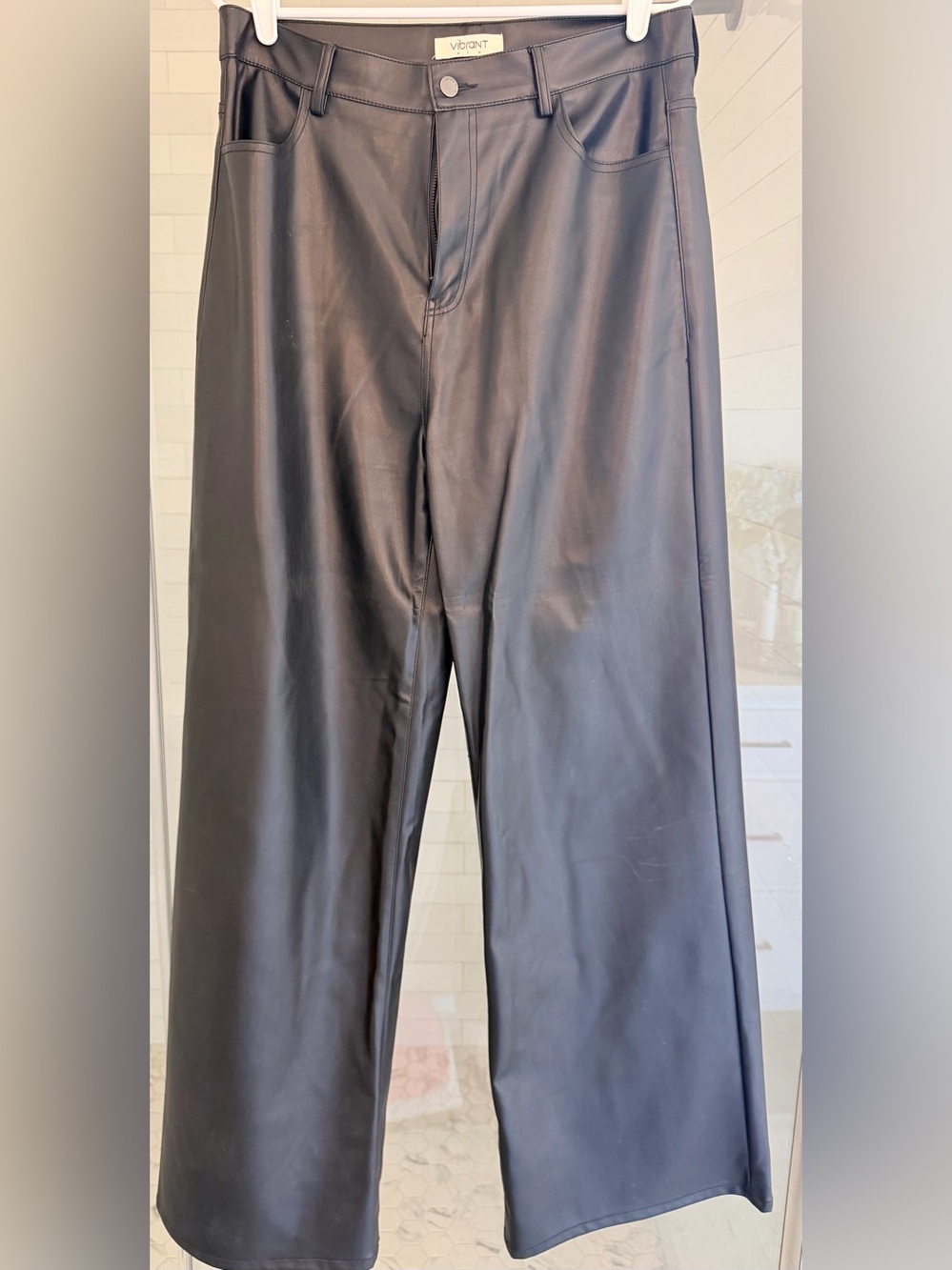 Vibrant Black Faux Leather Pants with Sleek Finish